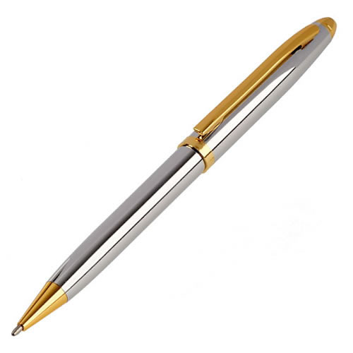 Engraved Chrome and Gold Ballpoint Pen with Case