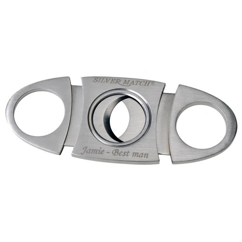 Engraved Brushed Metal Oval Twin Blade Cigar Cutter