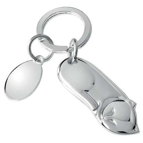 Engraved Silver Plated Sleeping Cat Keyring