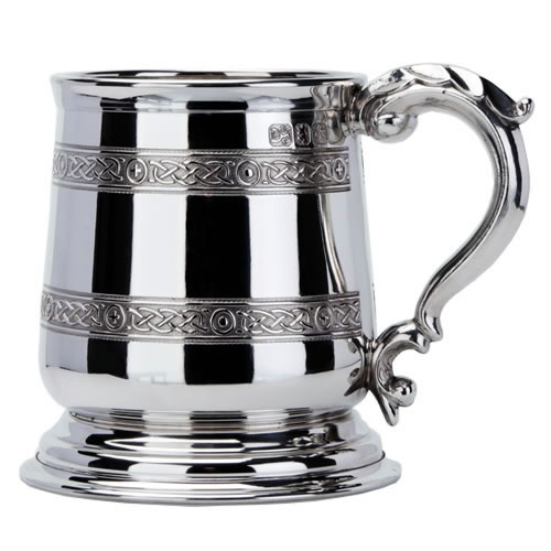 Engraved Cast Pewter Pint Tankard with Celtic Design