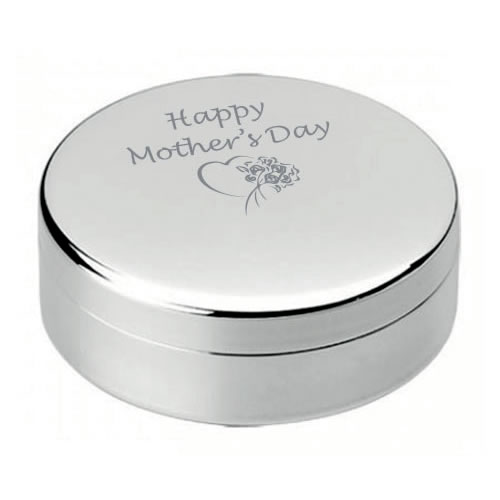 Happy Mother's Day Silver Round Jewel Case