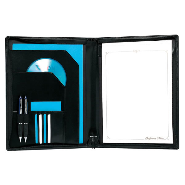 A4 Zip Round Conference Folder in Black PU Leather