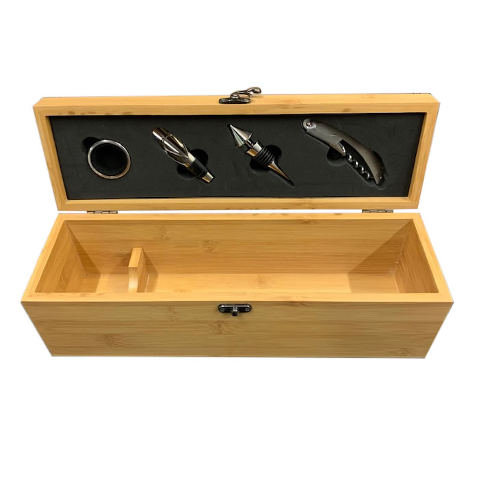 4pc Wine Accessories Gift Set in Bamboo Wood Box
